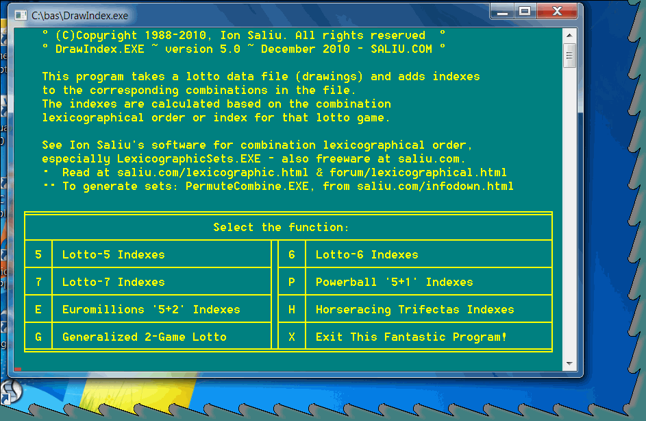 Software to calculate the combination lexicographical order of drawings in any lottery results file.