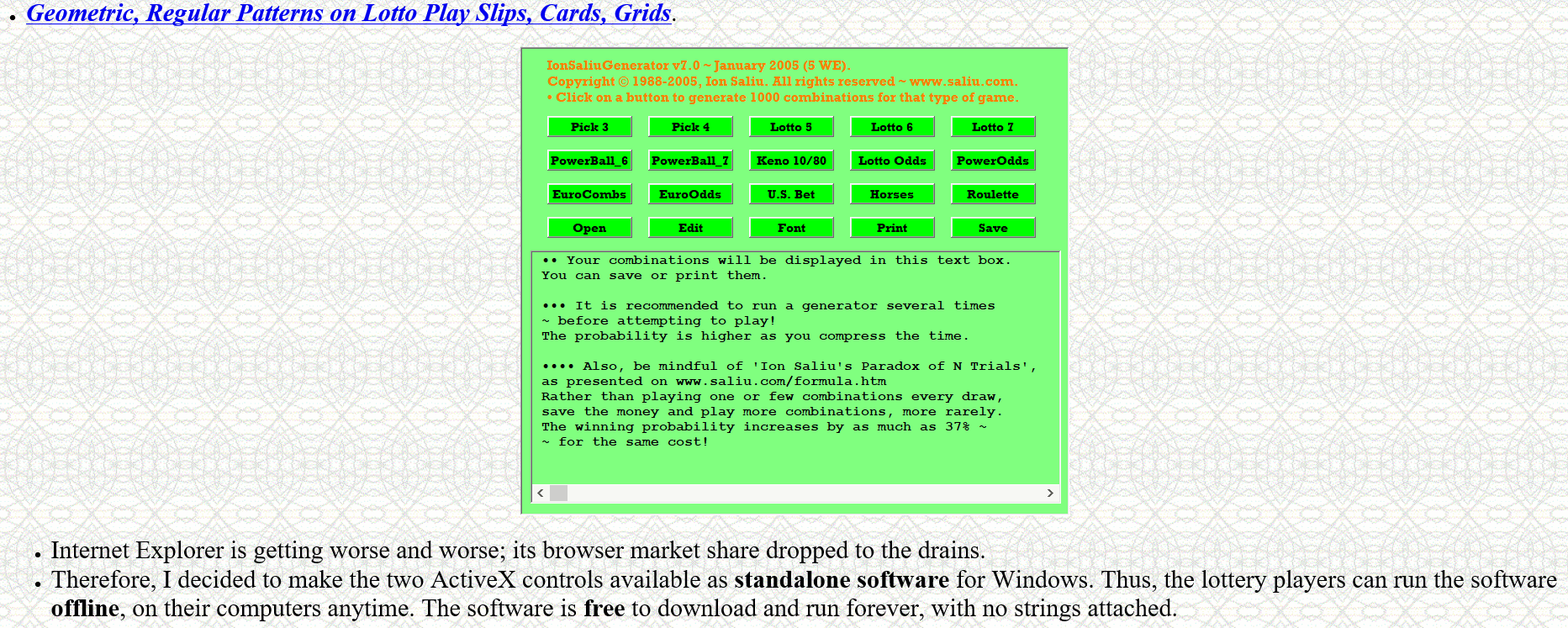 Online odds calculator and random numbers generator run in Internet Explorer and Edge browsers.