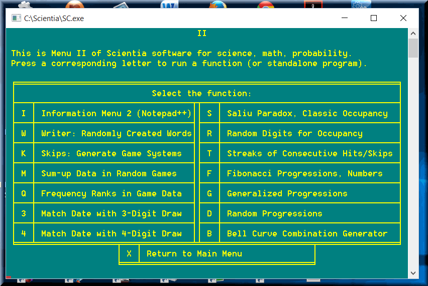 Menu 2 represents GENERAL-PURPOSE probability, statistics, odds software.