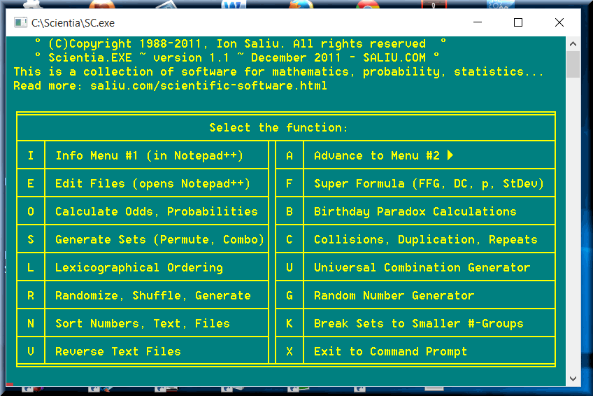 Download and run Scientia: Best programs for probability, mathematics, statistics, combinatorics.