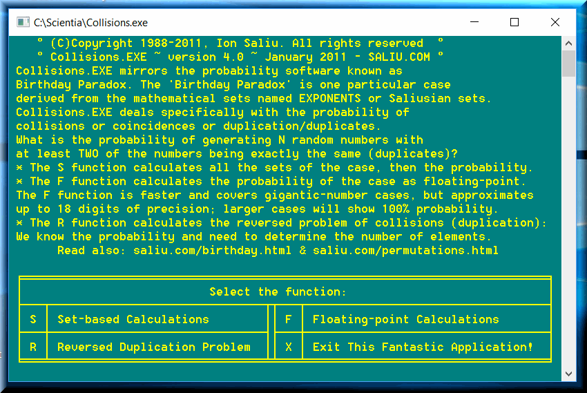 The best software to calculate probability of duplication, repetition, collisions, birthday problem.