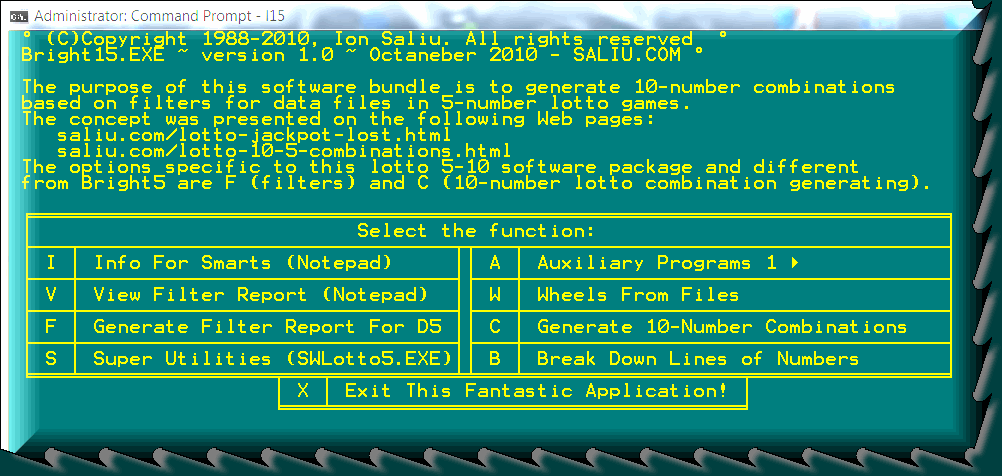 Lotto Strategy, Software: 10-numbers Combinations in 5-number Lotto Games.