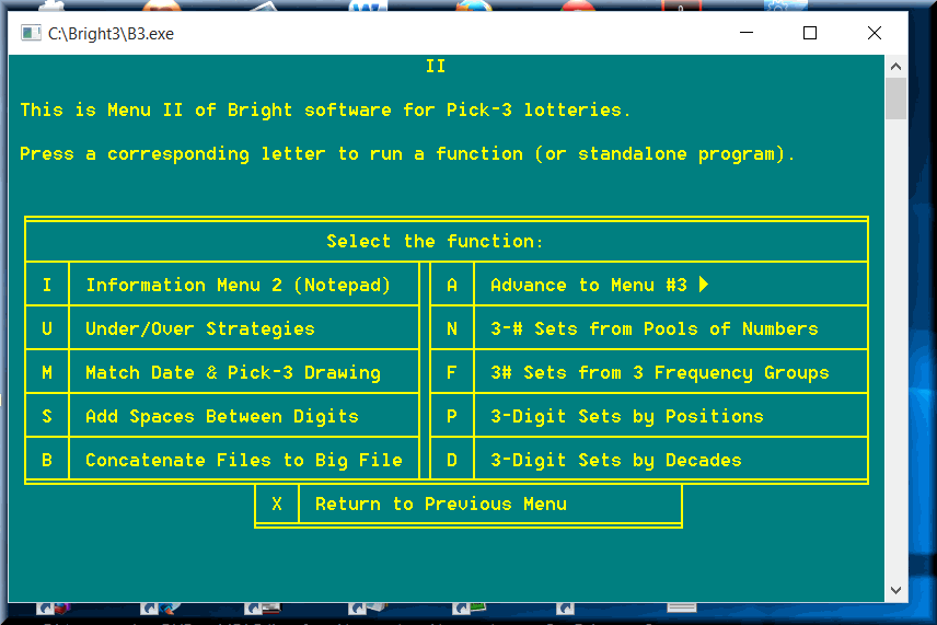 Menu 2 of pick lotteries programs: GENERAL-PURPOSE lottery, lotto, gambling software.