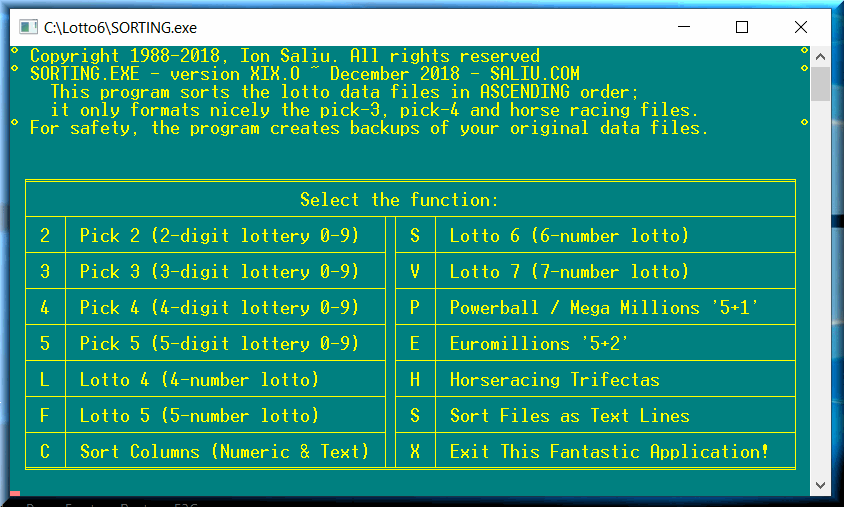 The best sorting software for lottery data, results files is named Sorting.