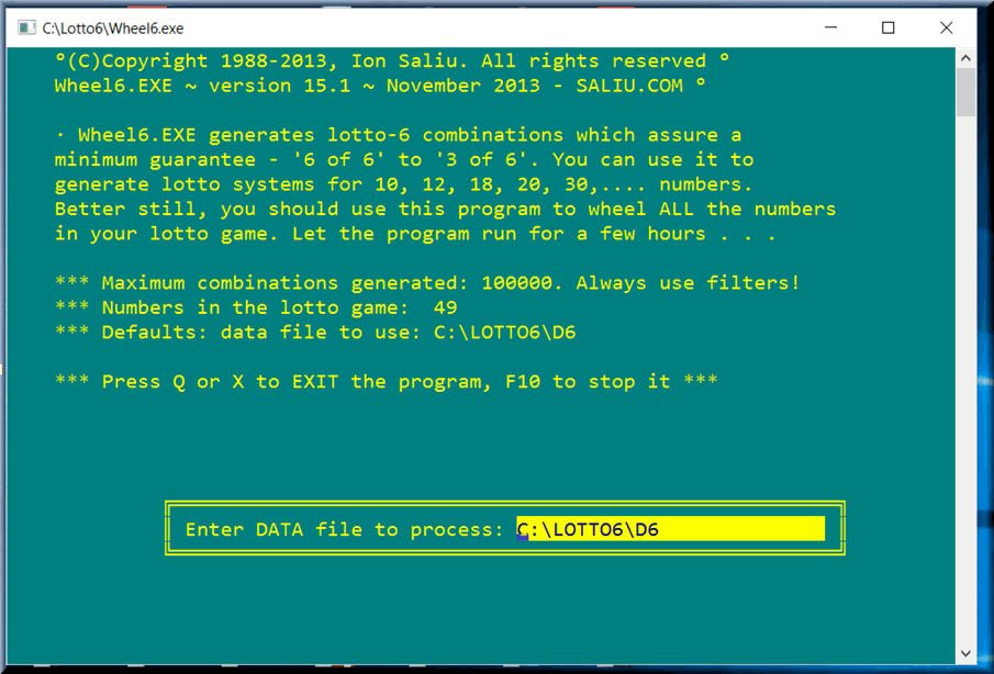 Lotto wheeling software generates on-the-fly randomized, balanced lotto wheels.