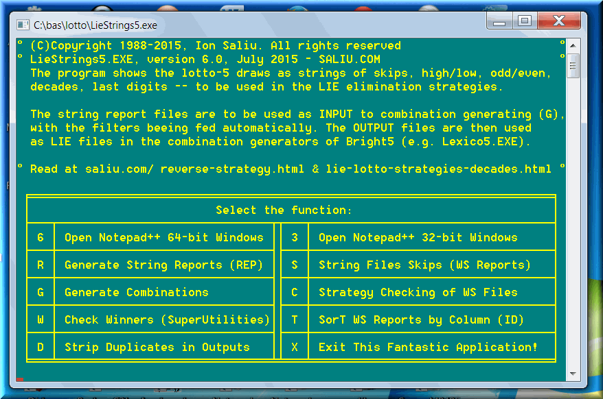 The Lie reversed lottery strategy software is very well organized in 4 menus.